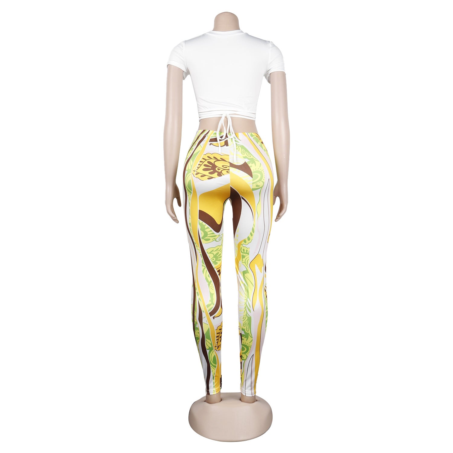 Women Sexy Short Sleeve Top+ Printed Trousers Two-piece Set 23