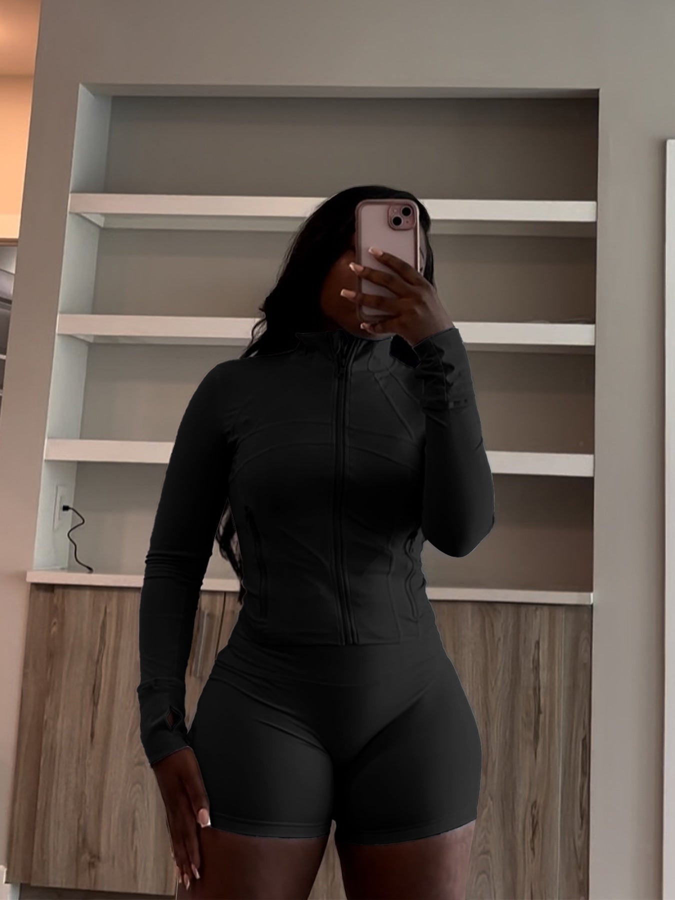 Spring Sports Casual Tight Fitting Long Sleeve Two-Piece Shorts Set