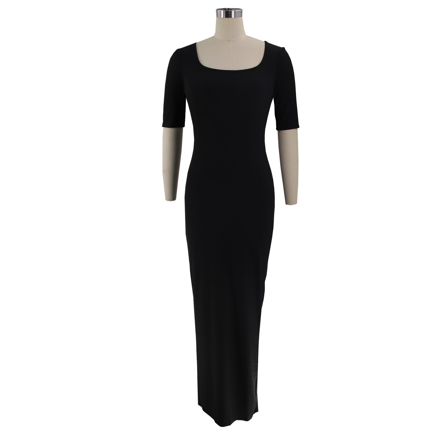 Women U-neck Short Sleeve Solid Ribbed Maxi Dress 21