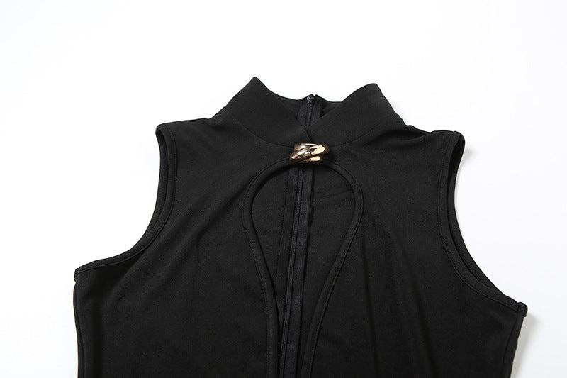 Women Summer Sexy Hollow Sleeveless Bodycon Solid Dress 5