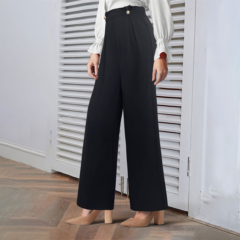 Women Elegant Solid Button Knitting Stretchy Wide Leg Pants 3