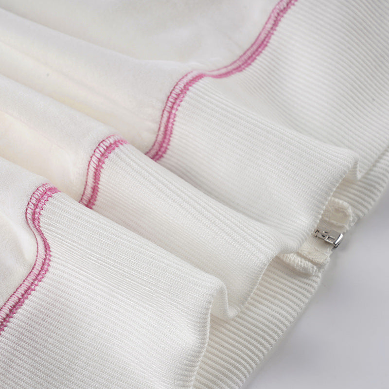 Women American-Style Fall/Winter Sport Velvet Letter Print Fur Collar Hooded Long-Sleeved Jacket and Pants Two-Piece Set 31