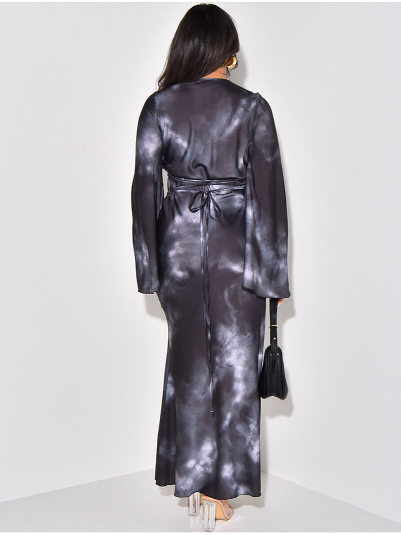Loose Printed Casual Long Satin Dress 10