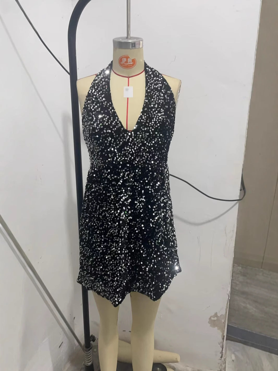 Women Halter Neck V-neck black sexy dress 4