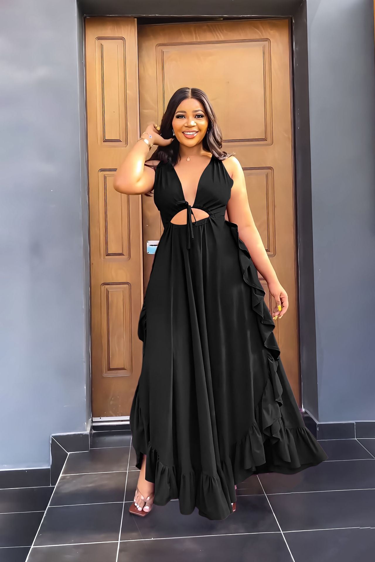 Women Sexy Backless Ruffled Slip Dress