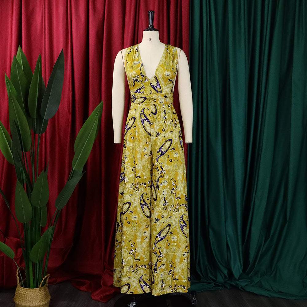 Plus Size Women African Print Halter Neck Beach Jumpsuit 10