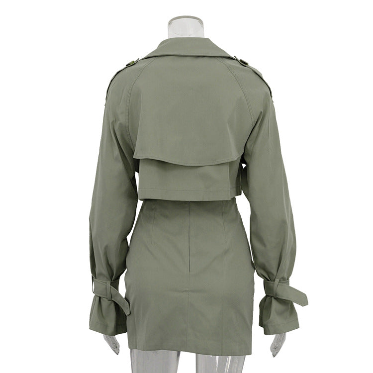 Women British style short Cargo jacket and Skirt Two Piece Set 8