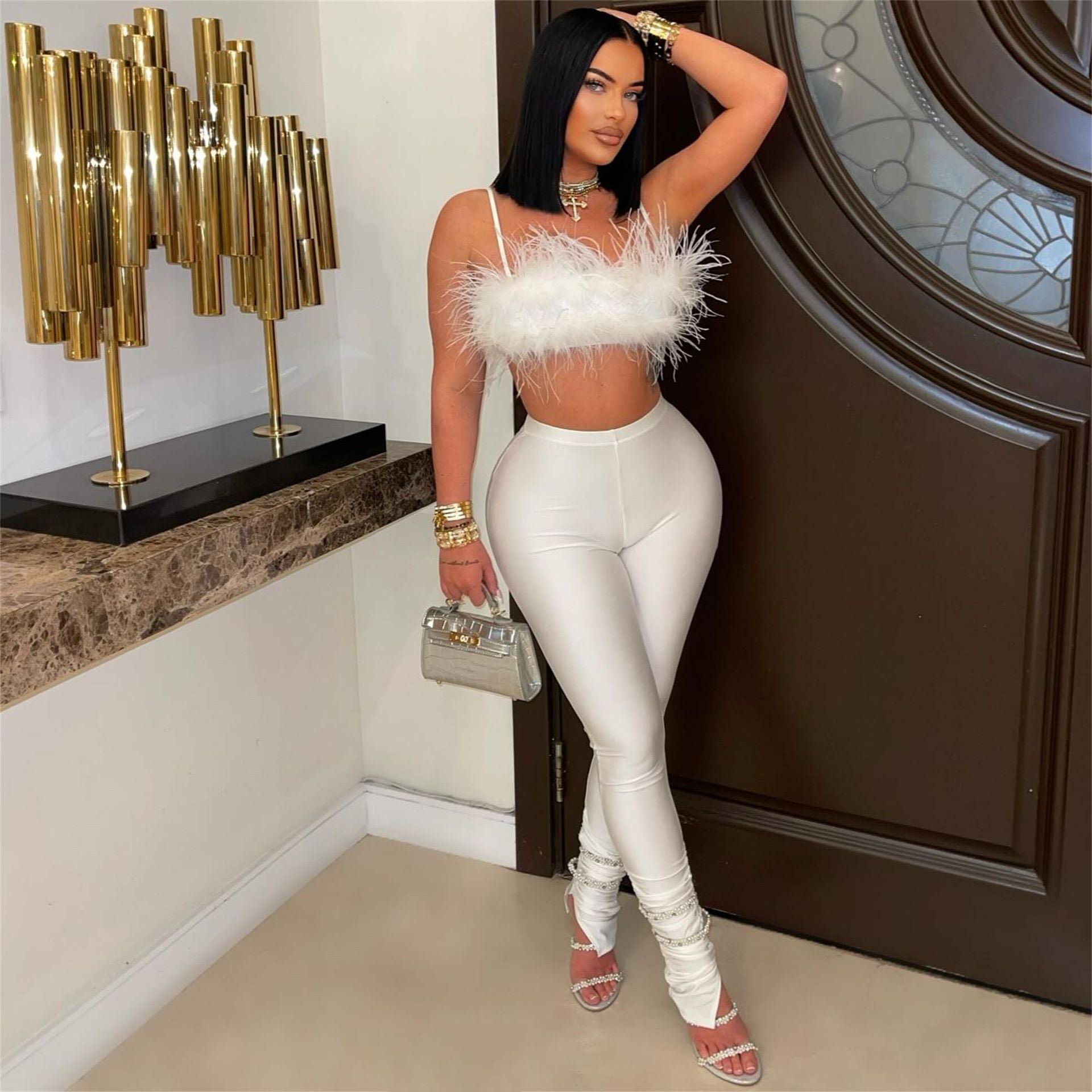 Women Summer Style Sexy Suspender Backless Strapless Top and Long Pants Two-Piece Set 4