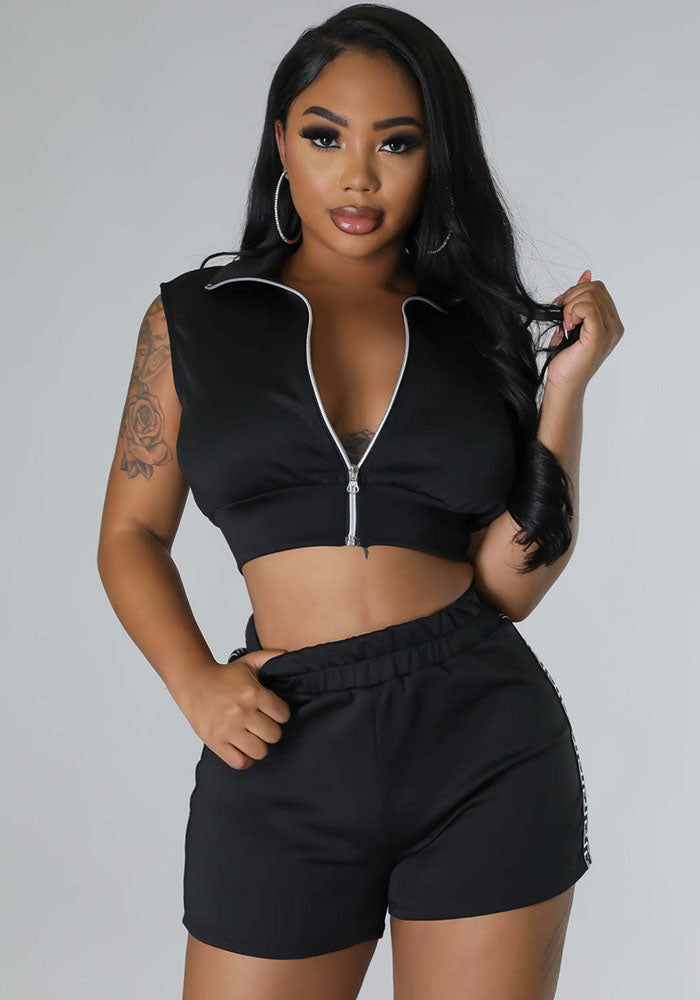 Women's Fashion Casual Open Waist Zippered Two-Piece Shorts Set Women's Clothing