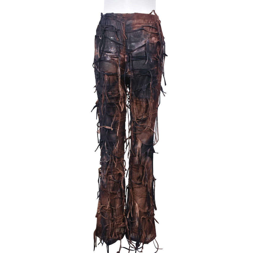 Women Style Tie Dye Tassel Casual Pants 12