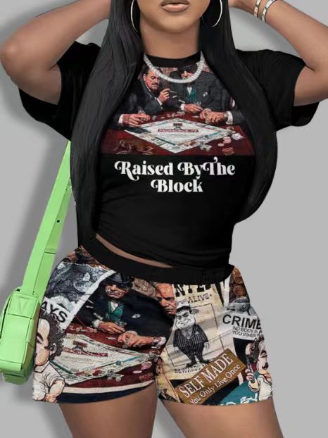 Fashion Casual Trendy Printed Short-Sleeved Two Piece Shorts Set 3