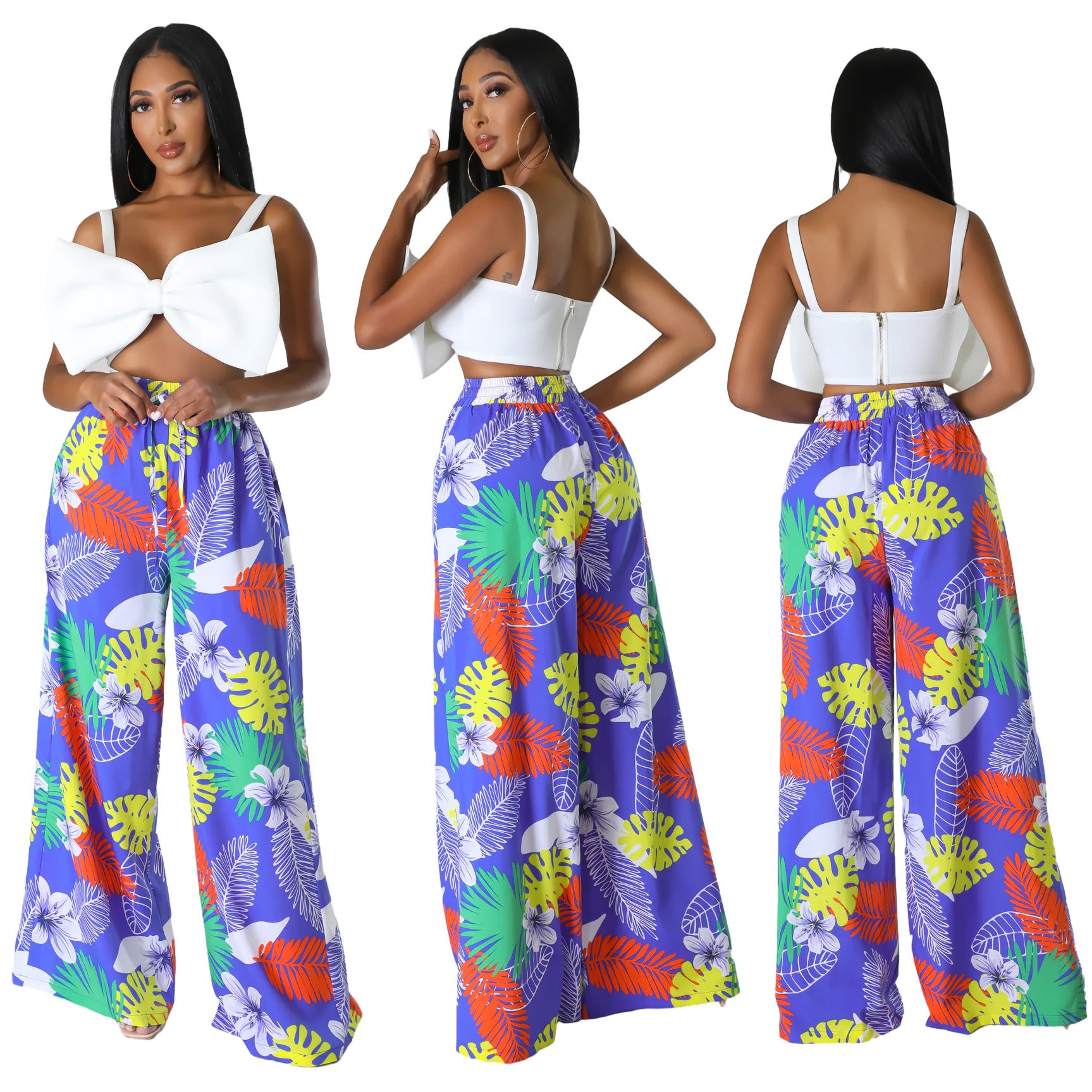 Women's Fashion Casual Graphic Print Wide Leg Pants With Pockets 13