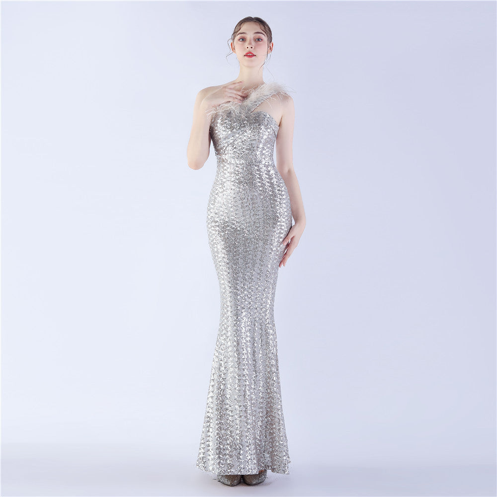 Luxury Sequin Slash shoulder Sleeveless Mermaid Plus Size Formal Party Evening Dress 11
