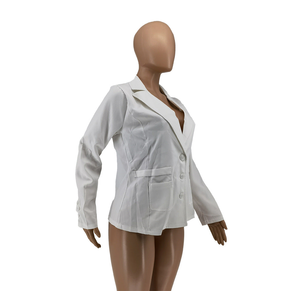 Women Solid Pocket Button Blazer 17