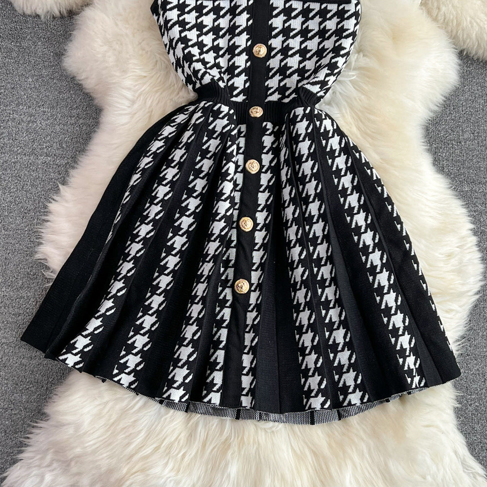 Summer Halter Neck Sleeveless Slim Waist A-Line Knitting Dress 16