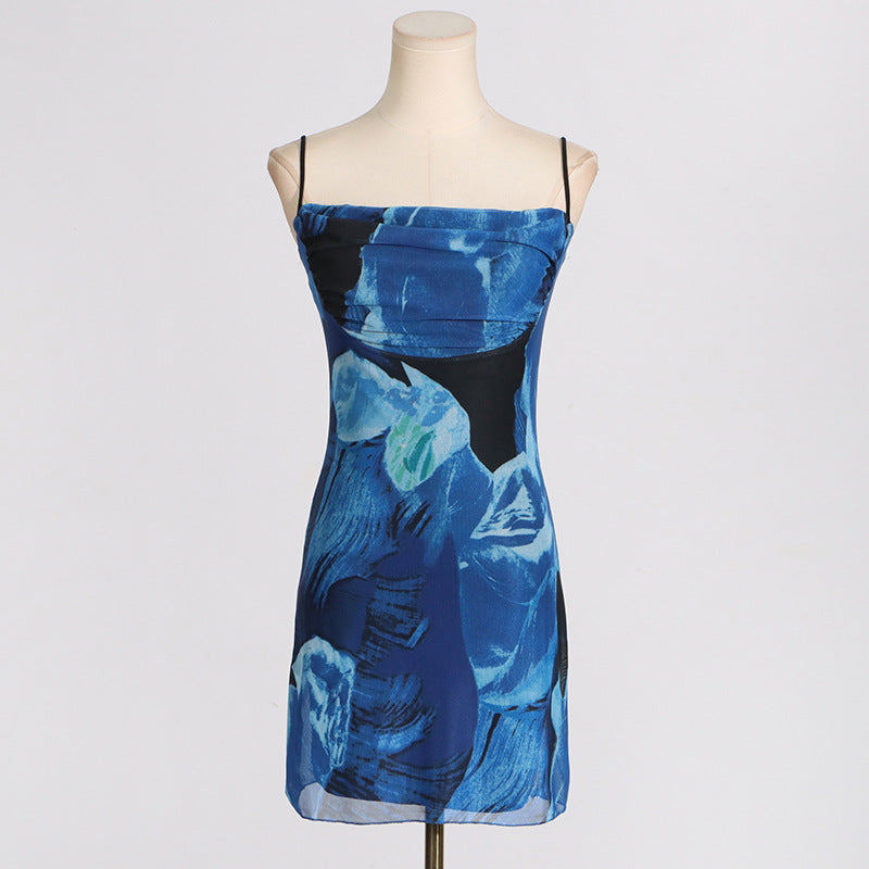 Women summer mesh print bodycon strap dress 5