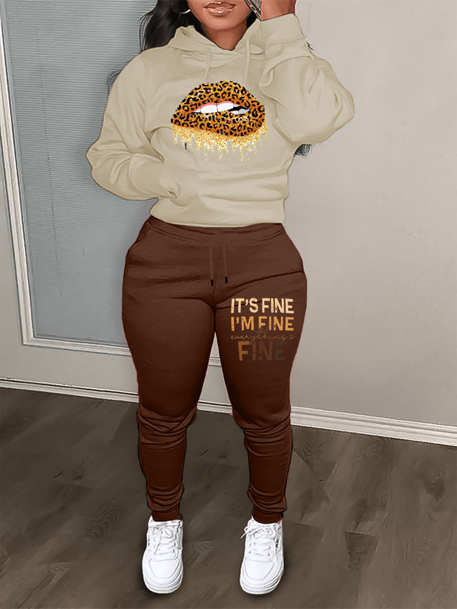 Casual Color Block Tracksuit Letter Printed Hoodies Sweatpants Two Piece Set 6