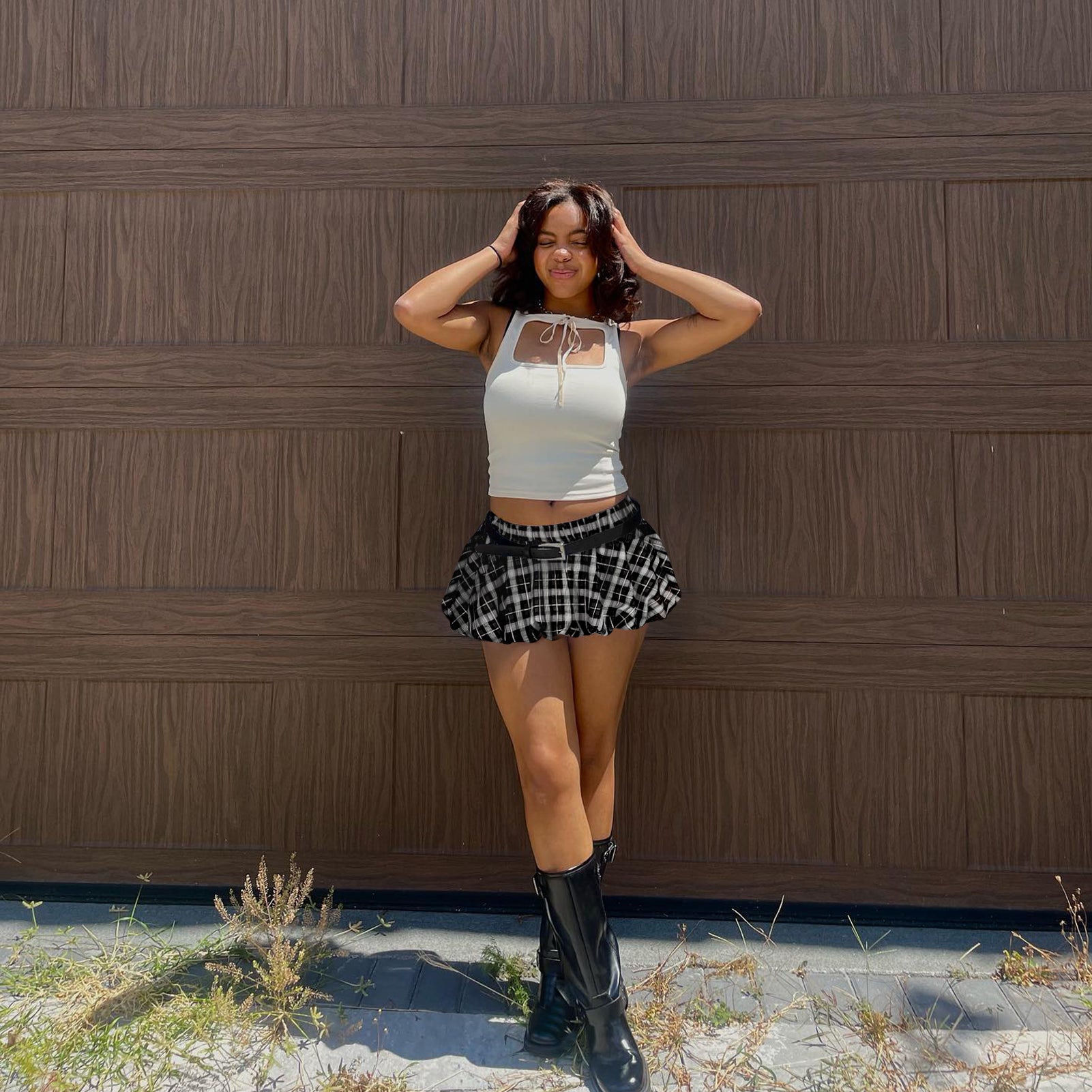 Women plaid mini pants skirt 18