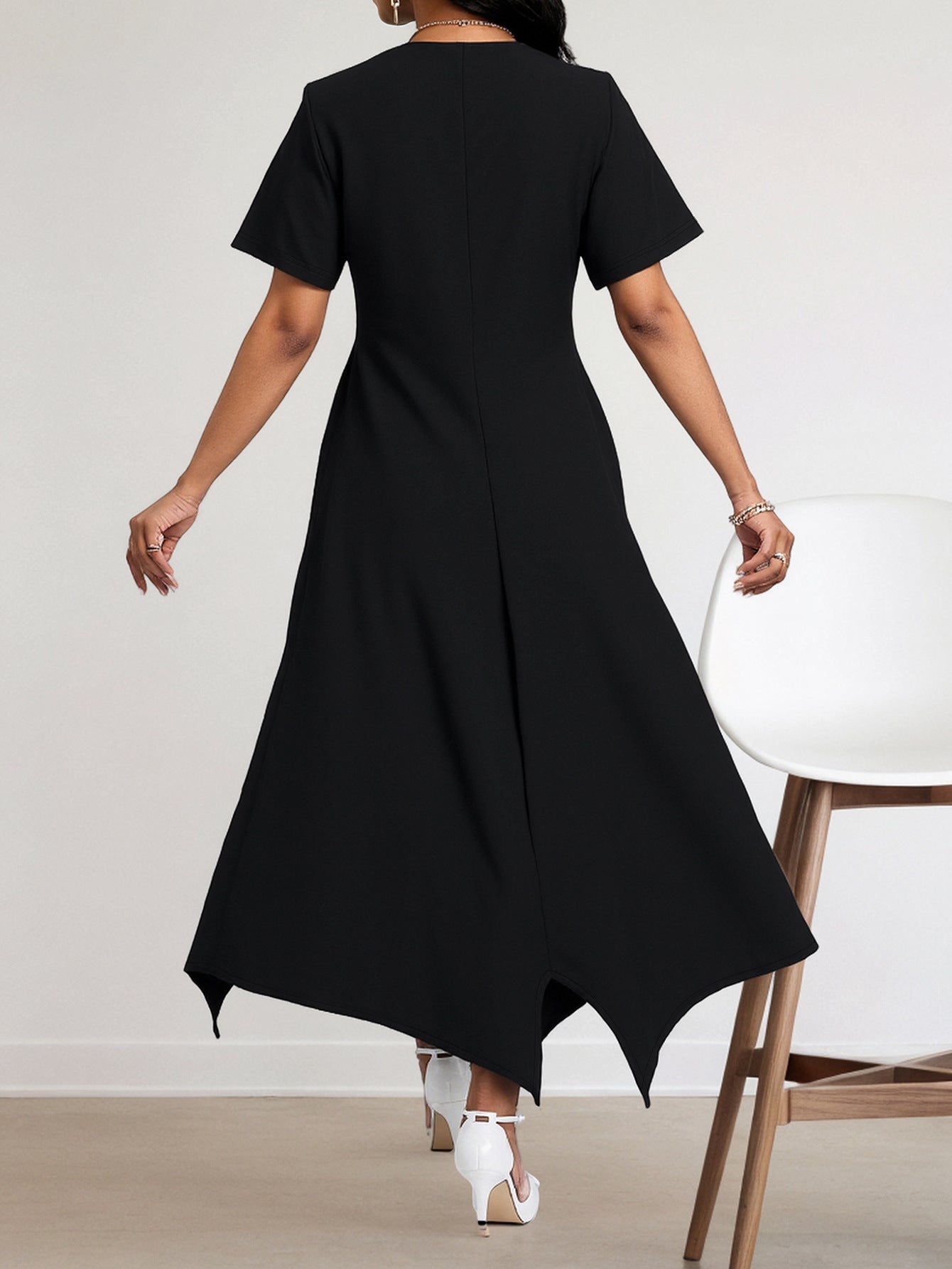 Women Elegant Irregular Side Button Dress