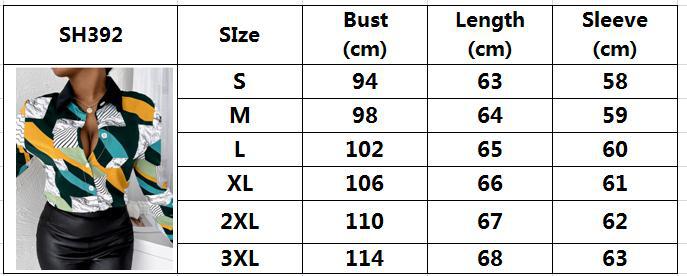 Women Long Sleeve Turndown Collar Button Print Shirt 12