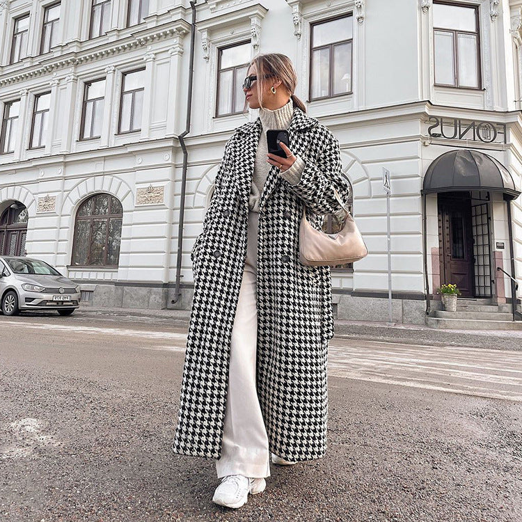 Women houndstooth Maxi windbreaker