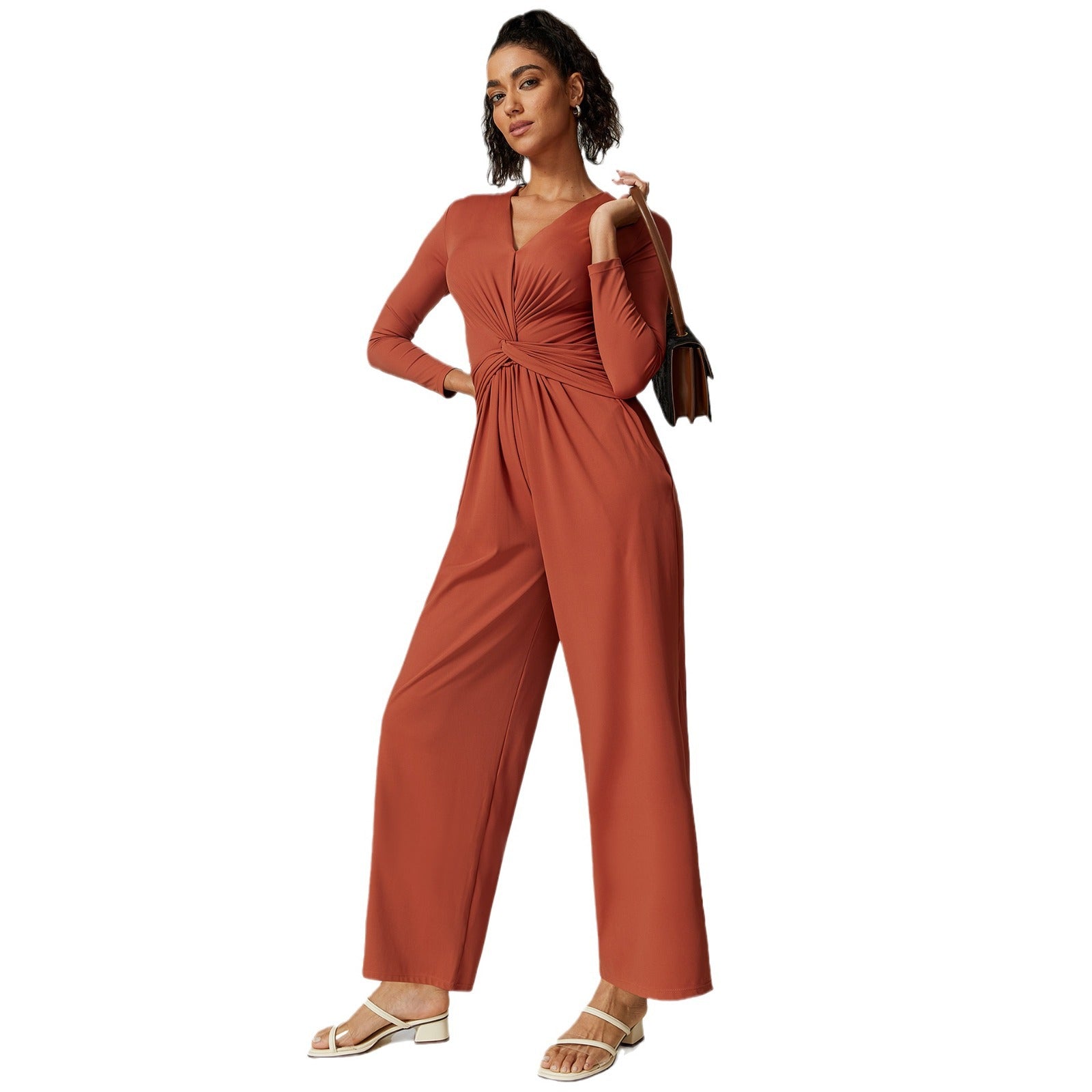 Women sexy v-neck pleated split yoga jumpsuits 8