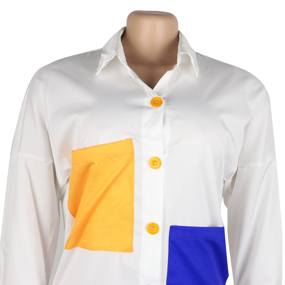 Sexy Color Block Pocket Long Shirtwomen's Clothing 16