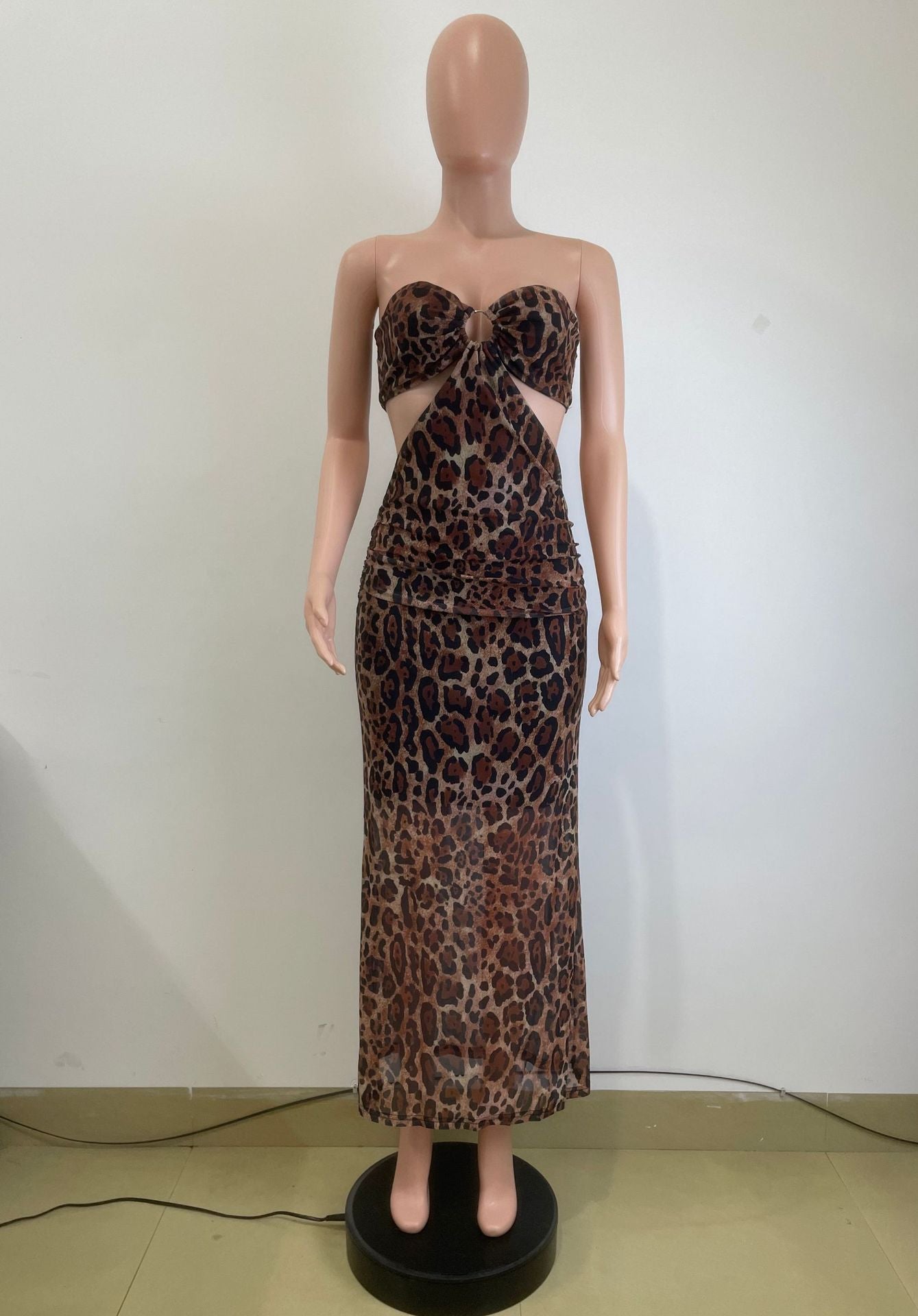 Women's Summer Leopard Sexy Strapless Mesh Dress 6
