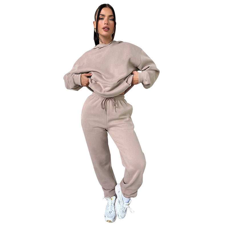 Fall Winter Solid Color Long Sleeve Hoodie Pants Women's Fashion Casual Tracksuit Two Piece Set 31