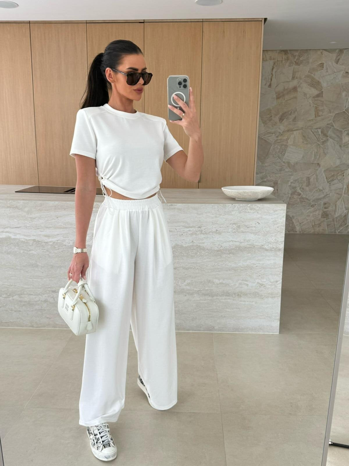 Summer Fashion Solid Color Short Sleeve T-shirt Wide Leg Trousers Two-Piece Set 3