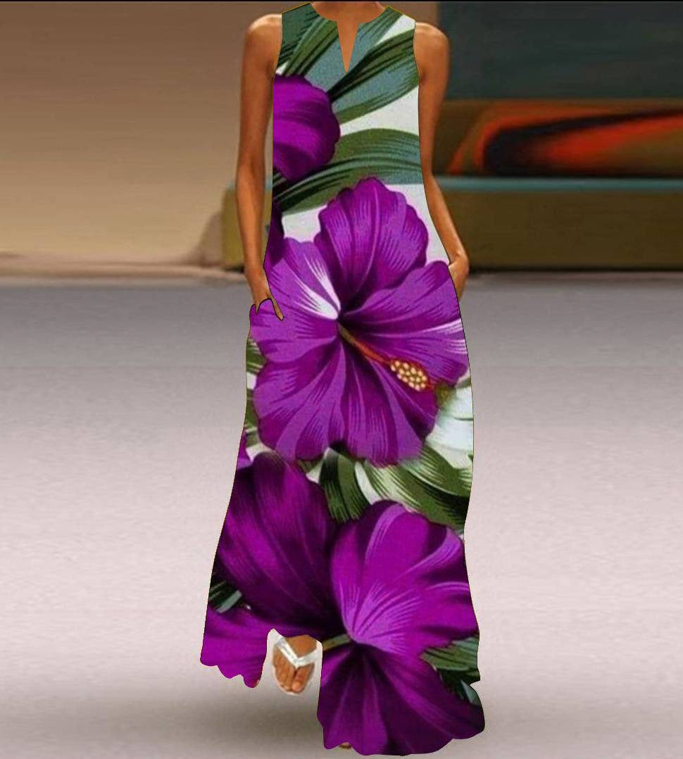 Summer women's sleeveless dress v-neck printed face dress 63