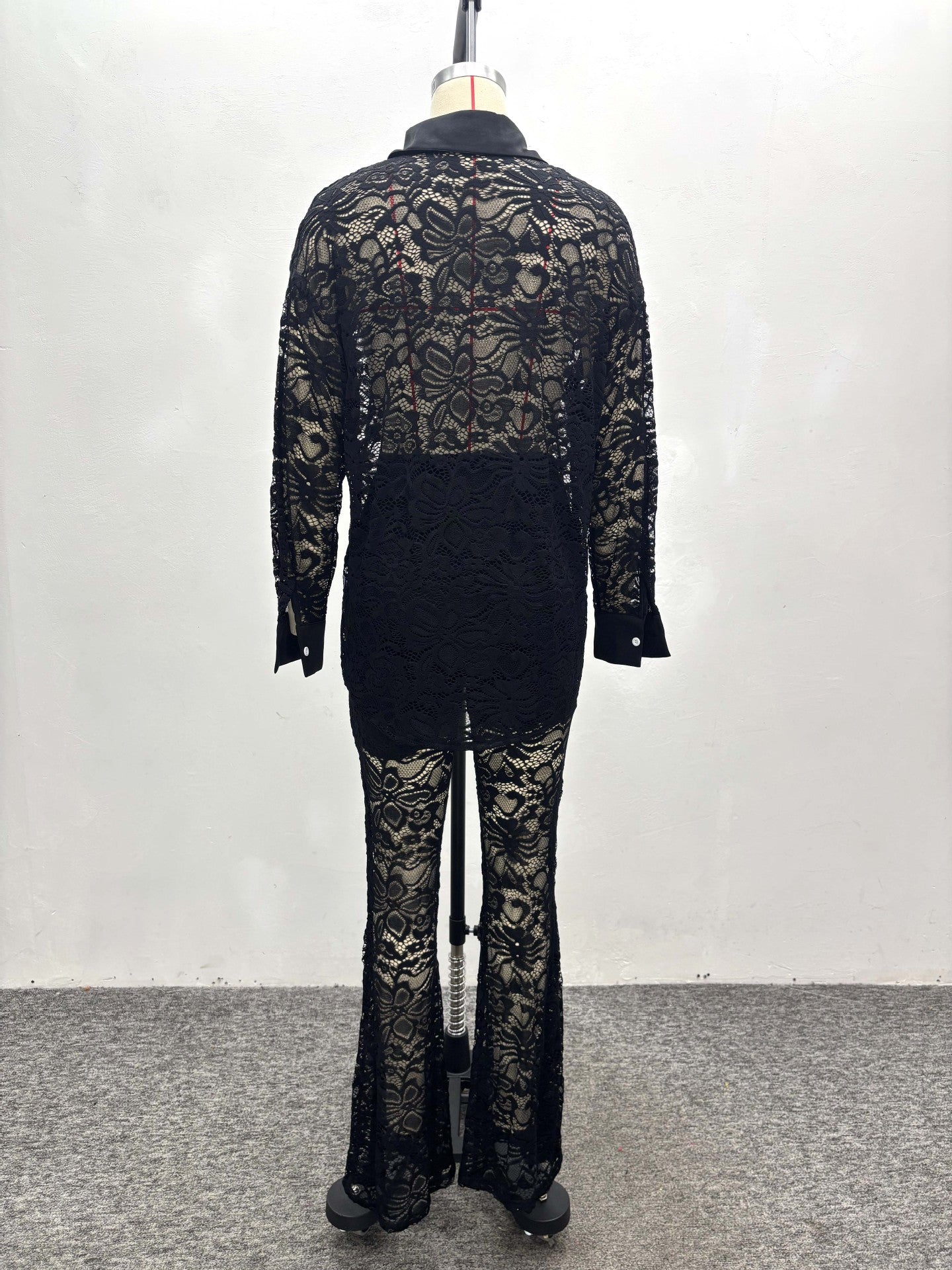 Women Hollow White Cardigan Lace Shirt and Wide-leg Pants Two-piece Set 13