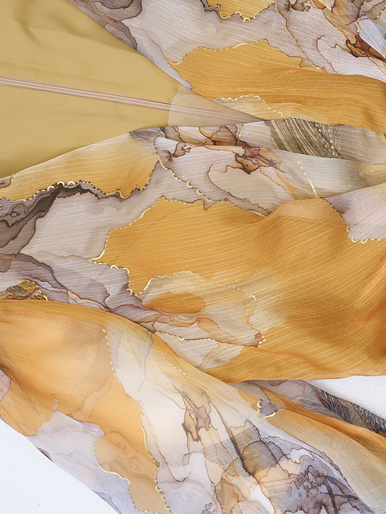 Women long-sleeved V-neck pleated Formal Party mesh dress 8