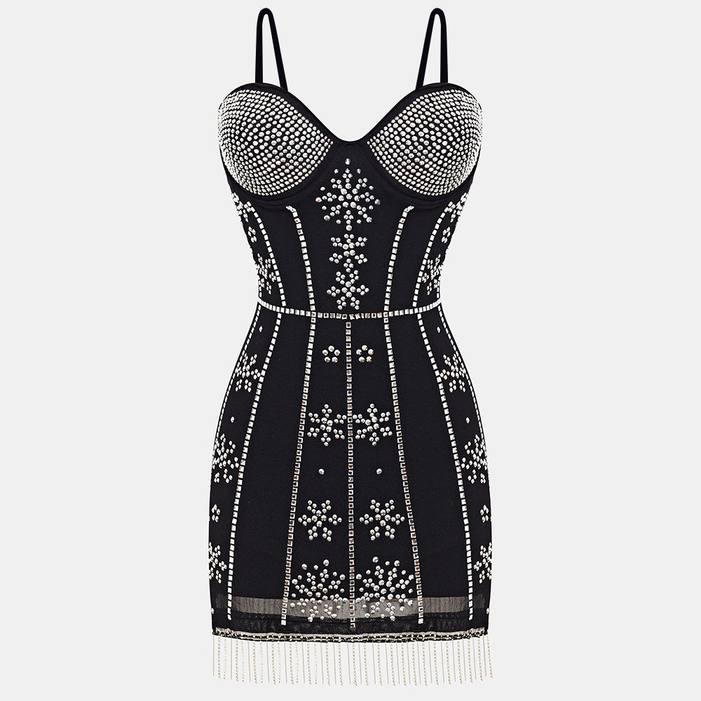 See Through Beaded Diamond Fringe Summer Sexy Women’s Dress