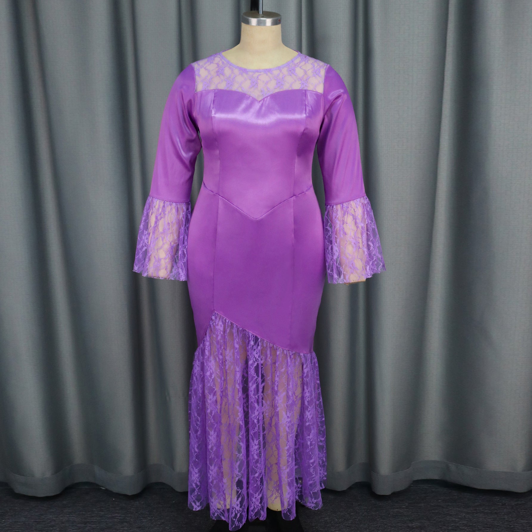 Bell Bottom Sleeve Lace Patchwork Fishtail Formal Party Dress 3