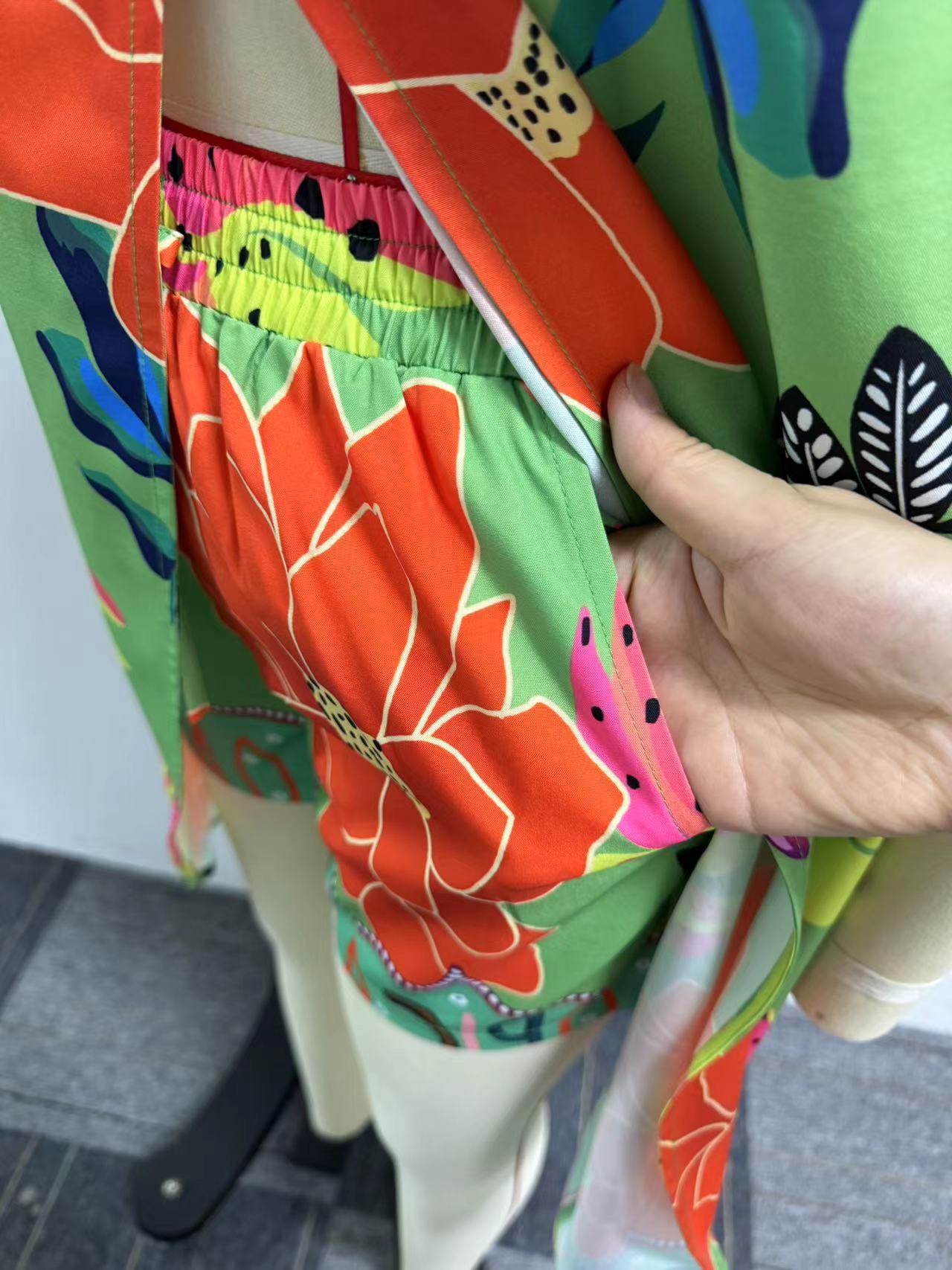 Women Sexy Printed Suspender Slit Dress and Shorts Two-piece Set 14