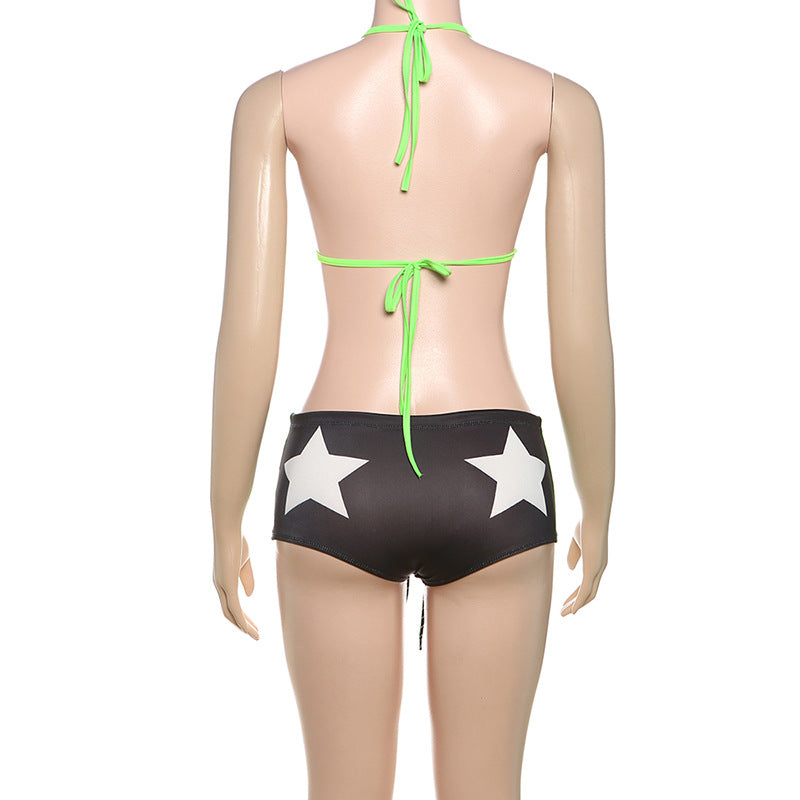 Spring Summer Women's Sexy Halter Neck Tie-Dye Printed Bikini Two-Piece Set 8