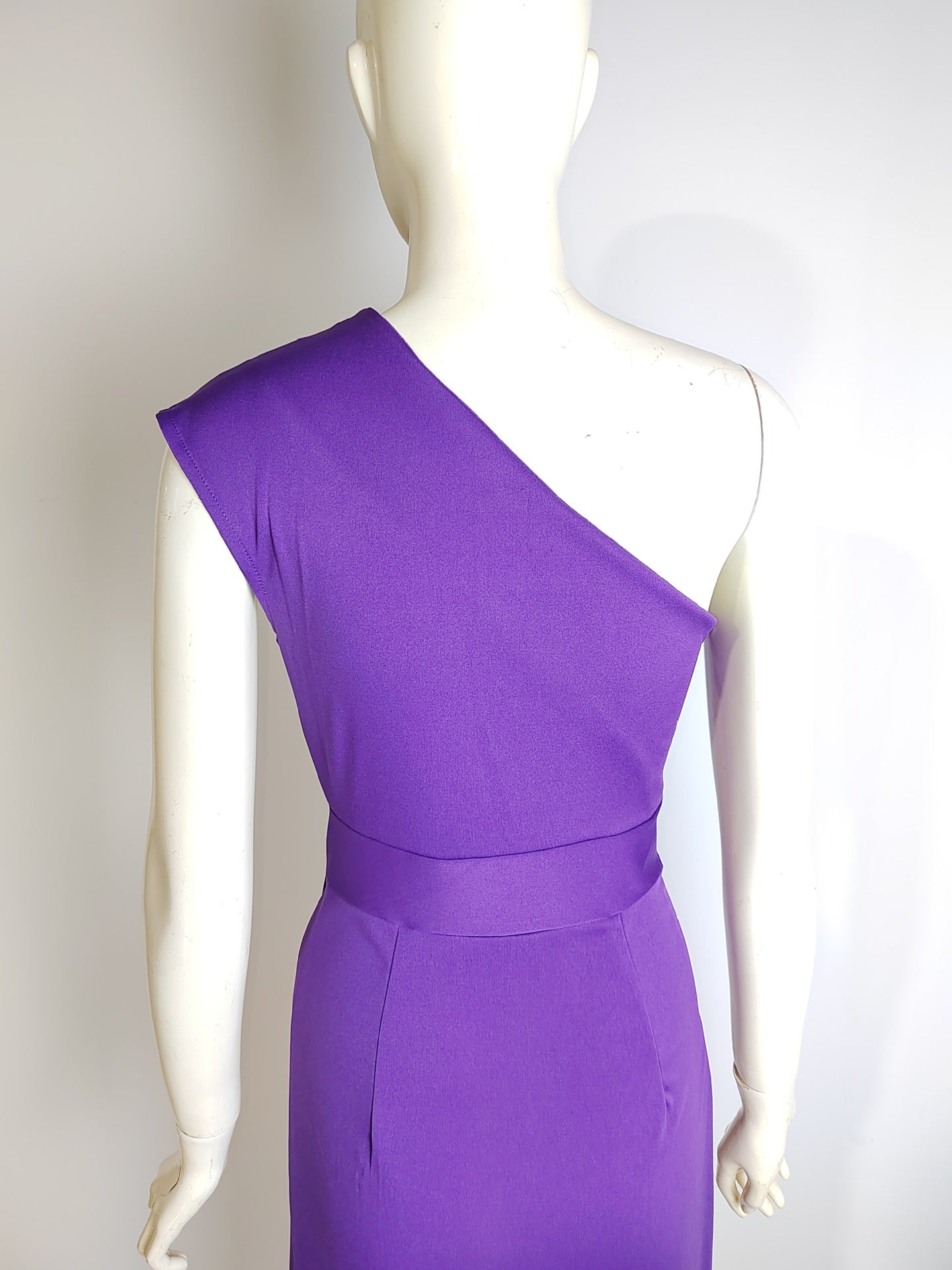 Women 's One Shoulder High Waist Front Slit Chic Dress 46