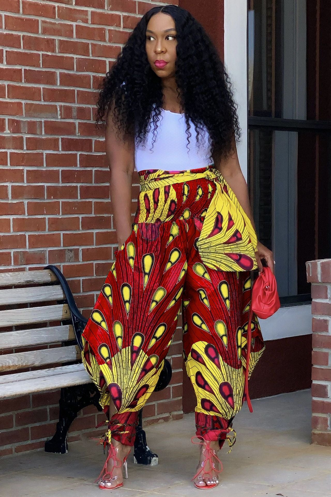 Women's Pants Print Wide-Leg Pants belted Casual Pants 3