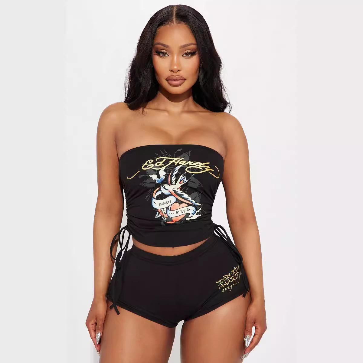 Women Print Chest wrap Top and shorts two-piece set 11