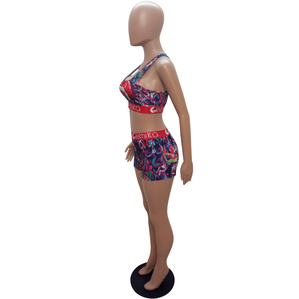 Women's Style Slim Fit Shorts Printed Two-Piece Set 25