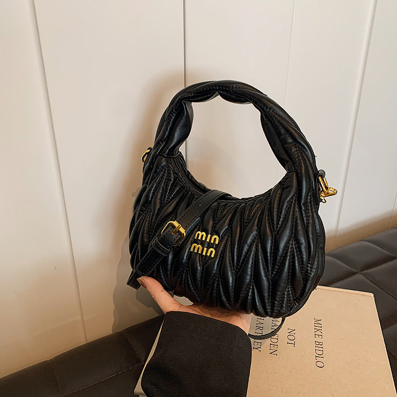 Women pleated cloud bag crossbody handbag single shoulder crescent bag