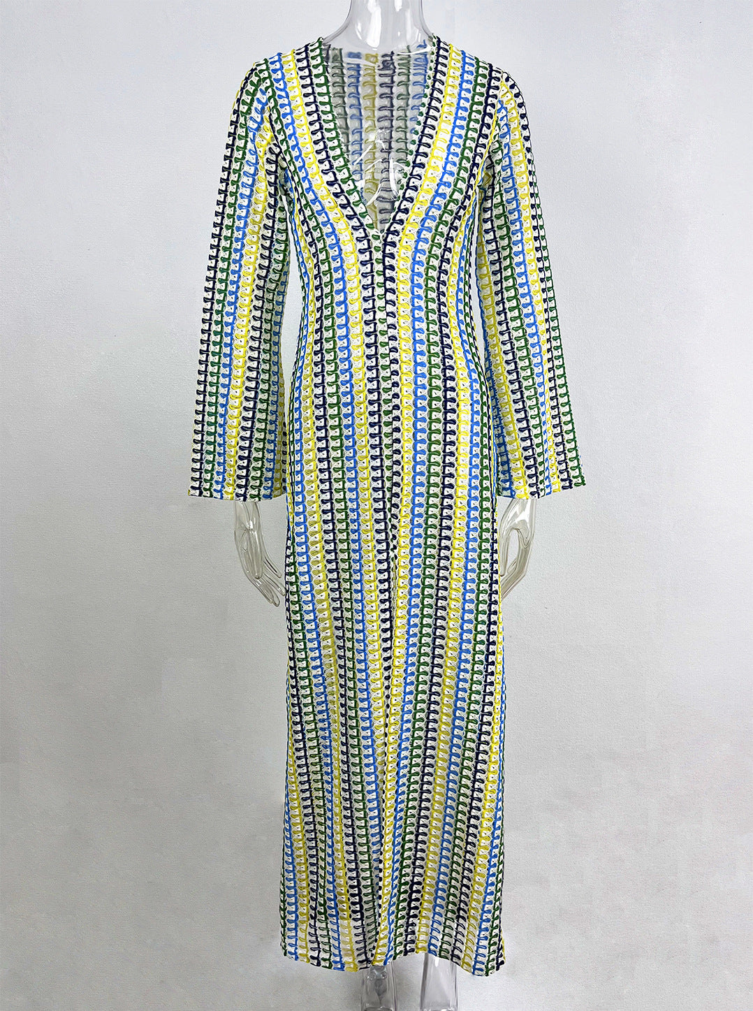 Women Contrast Color Lace Hollow Slit Maxi Dress 17