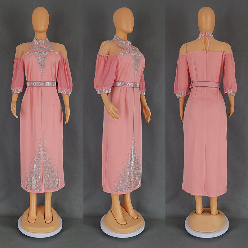 African Plus-Size Elegant Chic Beaded Patchwork Slit Bodycon Dress 13