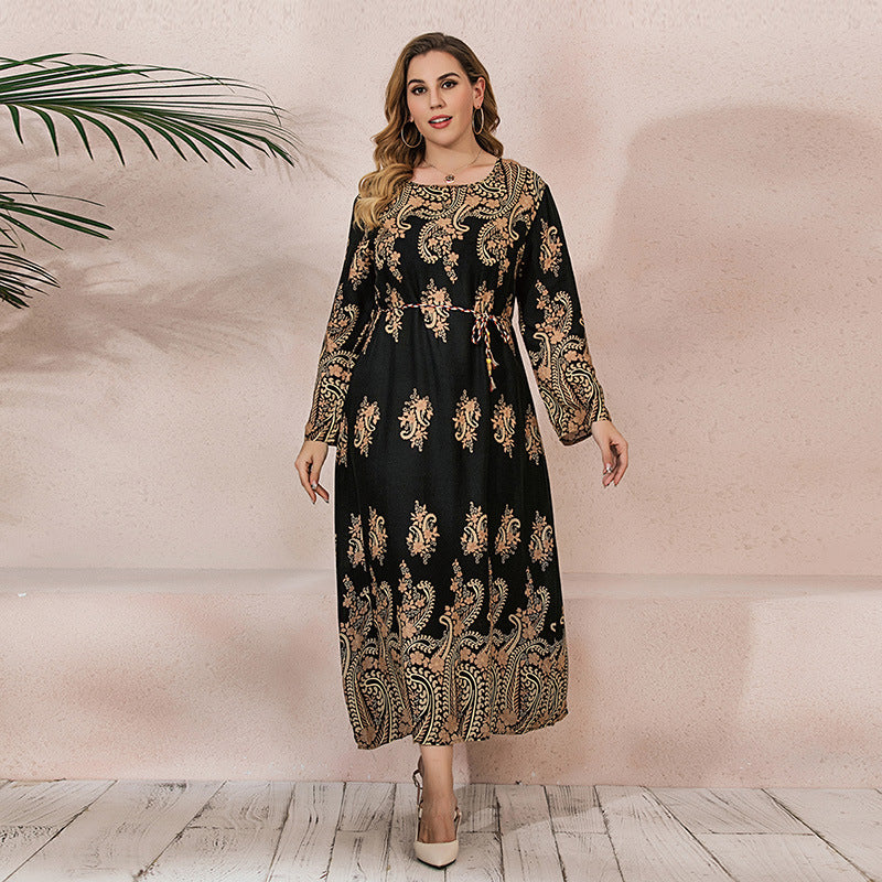 Plus Size Women Casual Long Sleeve Printed Bohemian Dress 3