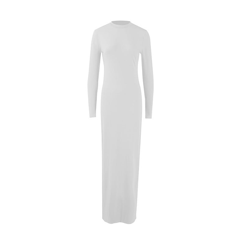 Women Round Neck Long Sleeve Bodycon Maxi Dress 17