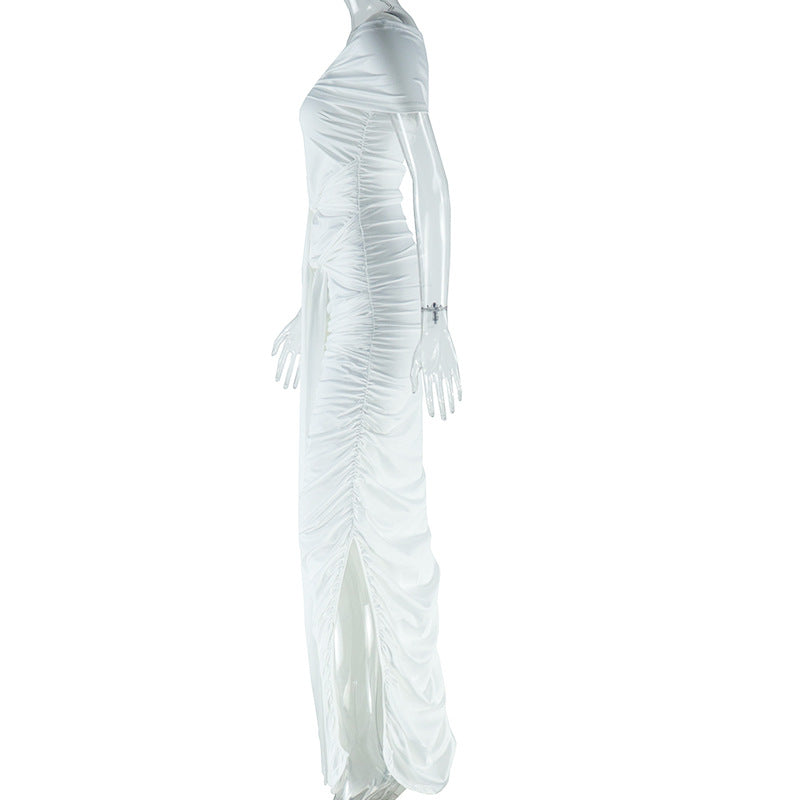 Women Solid Sexy Off Shoulder Sleeveless Slit Dress 7