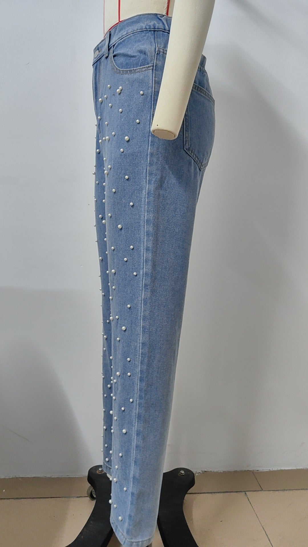 Women's Autumn Washed Pearl Denim Straight Trousers 8