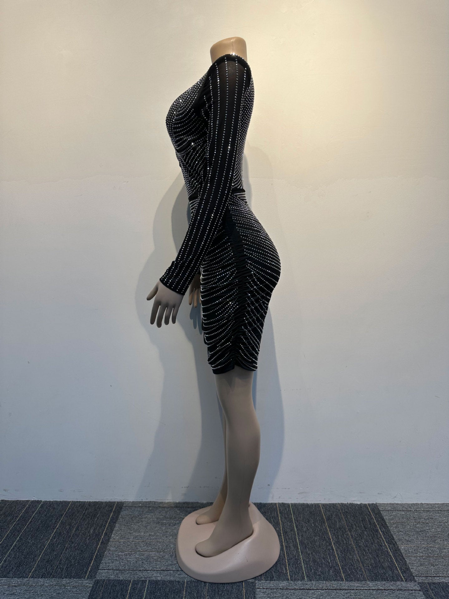 Sexy Slim Beaded Bodycon Deep V See-Through Dress 11