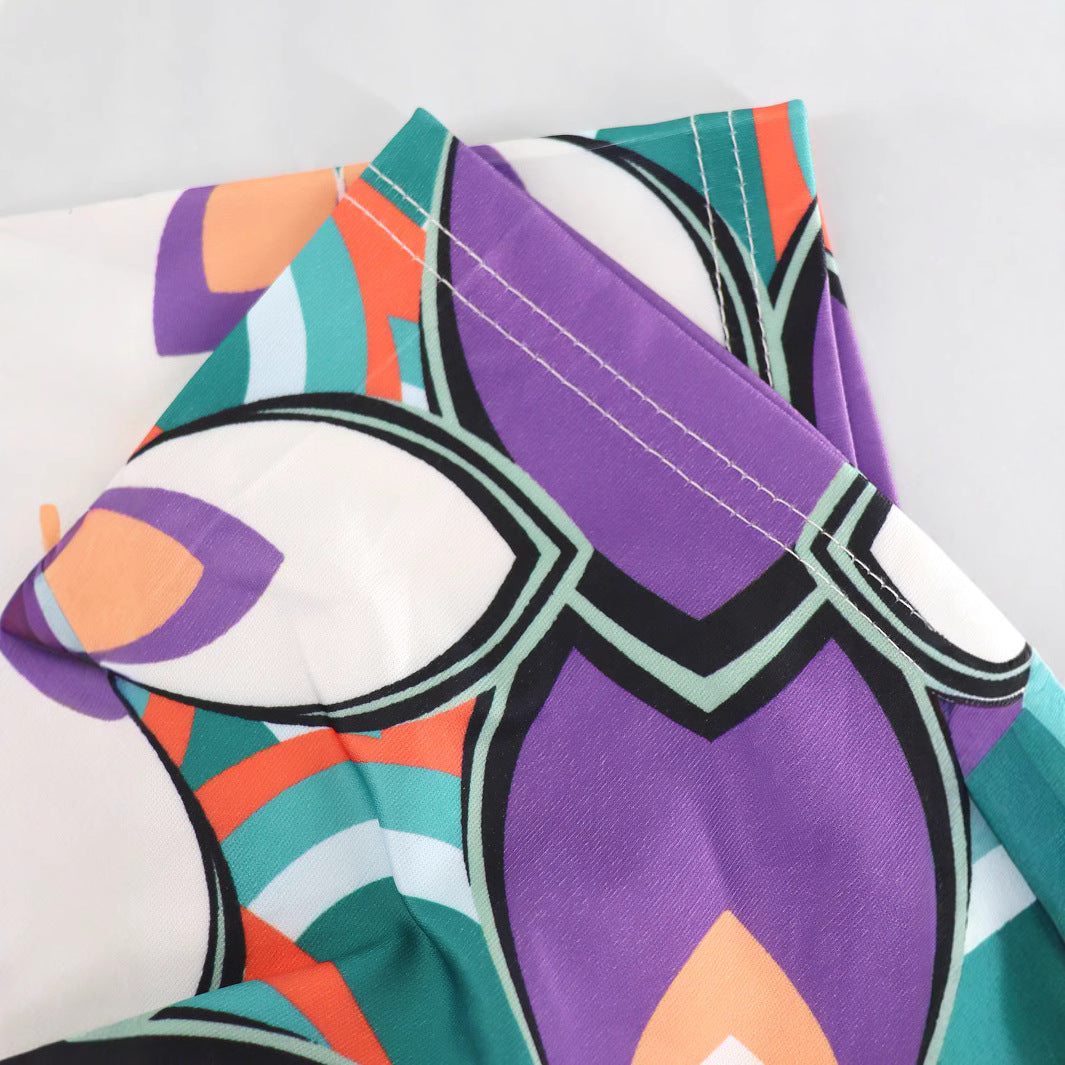 Plus Size Women's Printed Slim Waist Chic V-Neck Slit Belted Shirt Dress 6